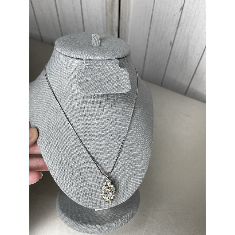 Vintage RHINESTONE Clear Cluster Statement Pendant Necklace 18in